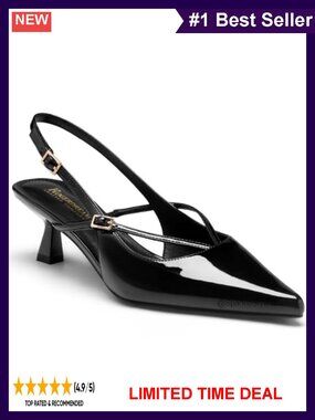 Women's Kitten Heel Slingback Pumps Patent Vegan Leather Pointed Toe Dress Shoes